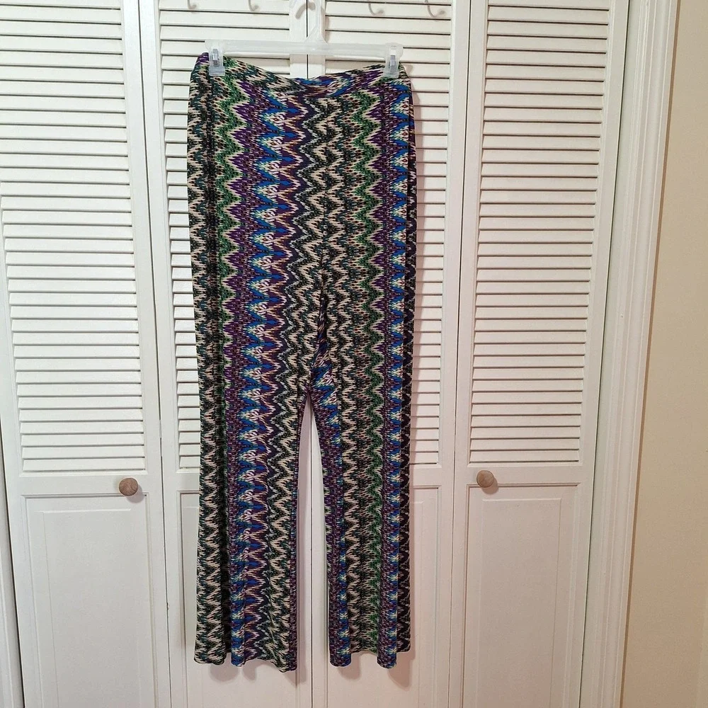 Cato Woman Plus Size 26/28W Ikat Chevron Wide Leg Knit Pants Purple Green Blue